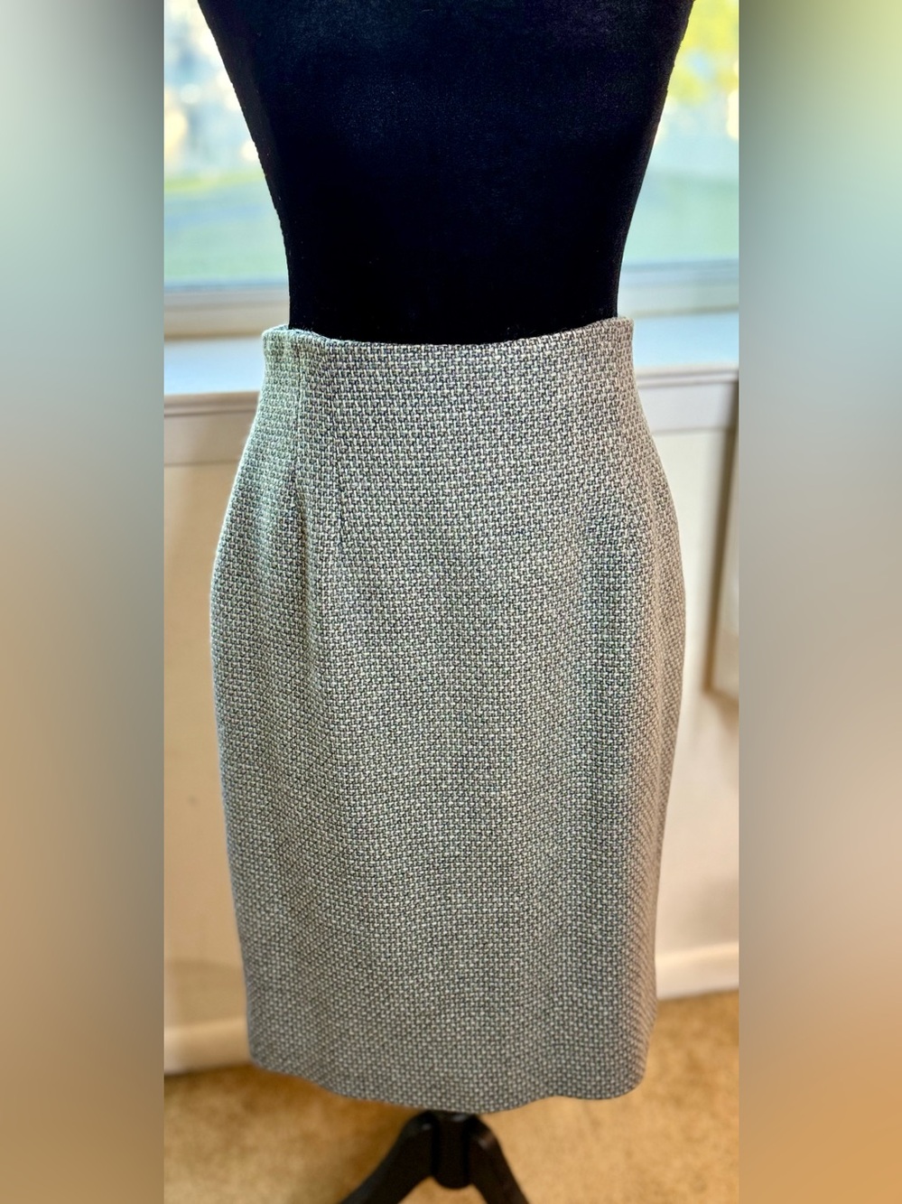 Jones New York preppy chic Gray Green wool skirt knee length classic lined 6 EC